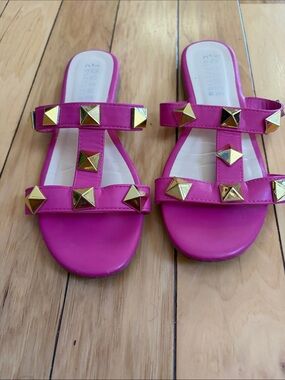 Journee Collection Hot Pink Studded Slide Sandals